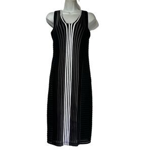 FRANK LYMAN black gray striped slim fit bodycon dress Size 8